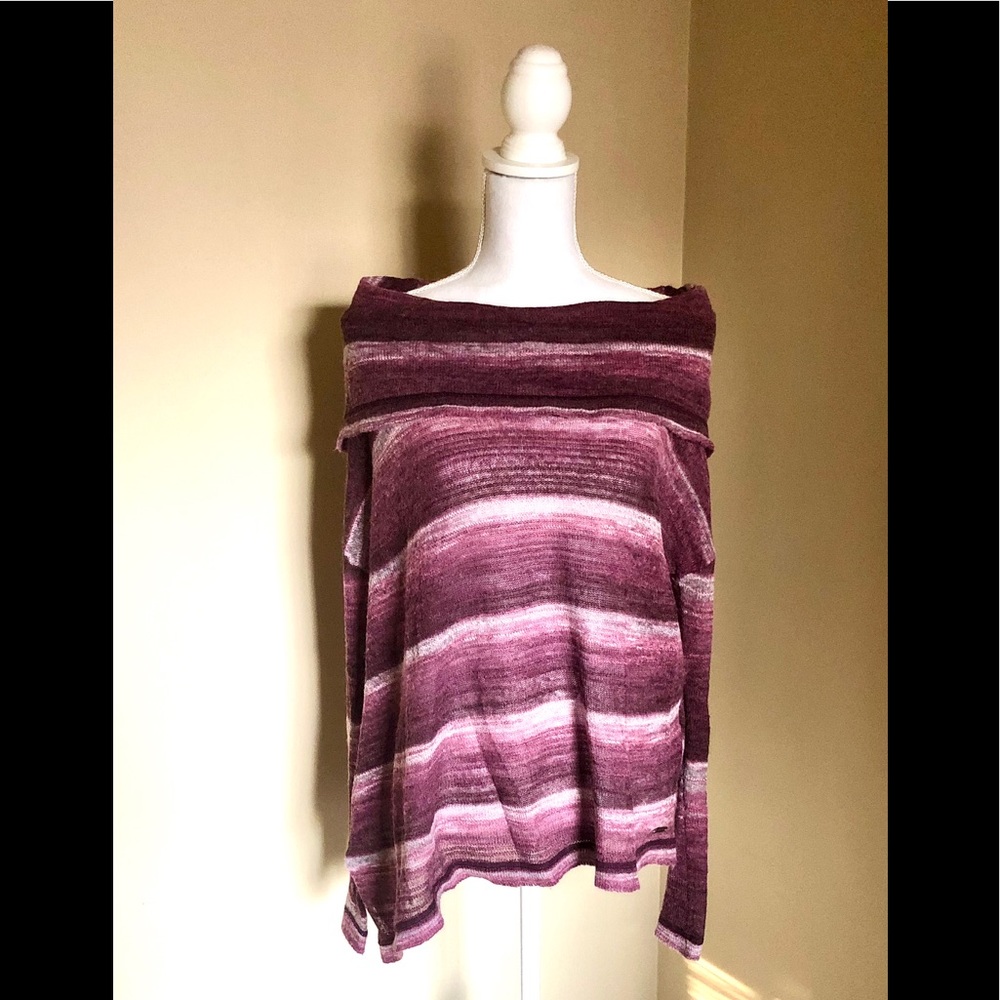 Prana Purple Stripe Cowl Neck Sweater